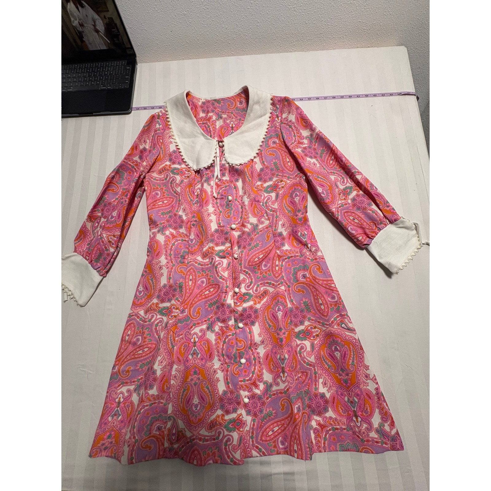 Vintage Mode O’day Pink Paisley Mod Mini Dress Peter Pan Collar S
